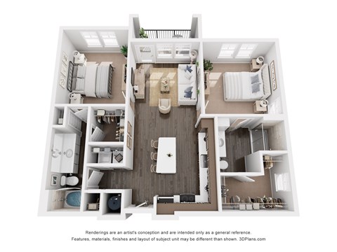Floor plan for 2 beds, 2 baths, 1132 sqft